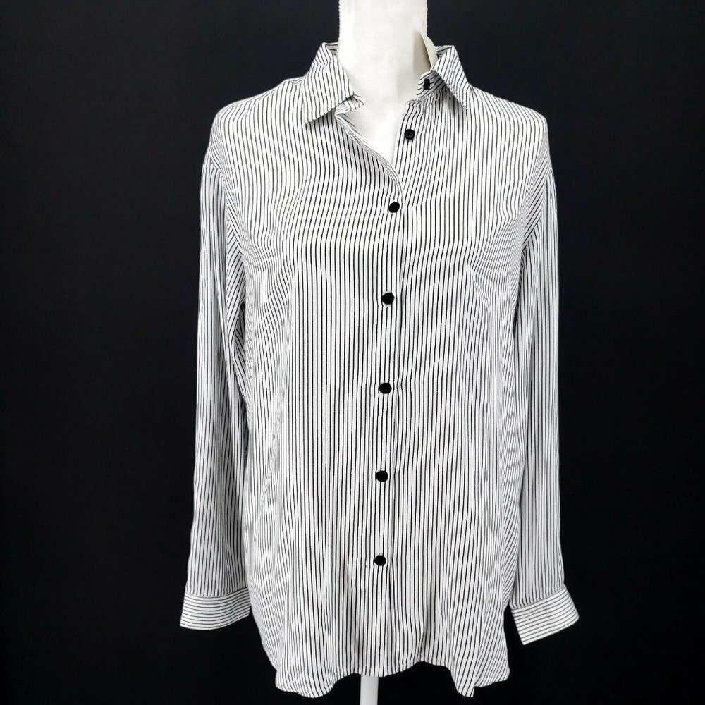 SPARKZ COPENHAGEN Striped Black White Long Sleeve Blouse Shirt SMALL